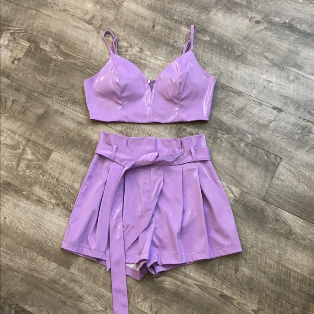 Fashion Nova Purple Latex Shorts Set